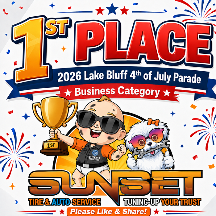 Sunset in Lake Bluff placed 1st place in 2026 Lake Bluff 4th of July Parade | Sunset Tire and Auto Repair